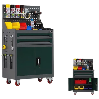 晋舰工具车移动维修收纳柜工具架多功能工具箱五金工具柜灰绿二抽带网