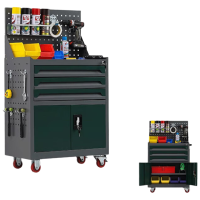 晋舰工具车移动维修收纳柜工具架多功能工具箱五金工具柜灰绿三抽带网