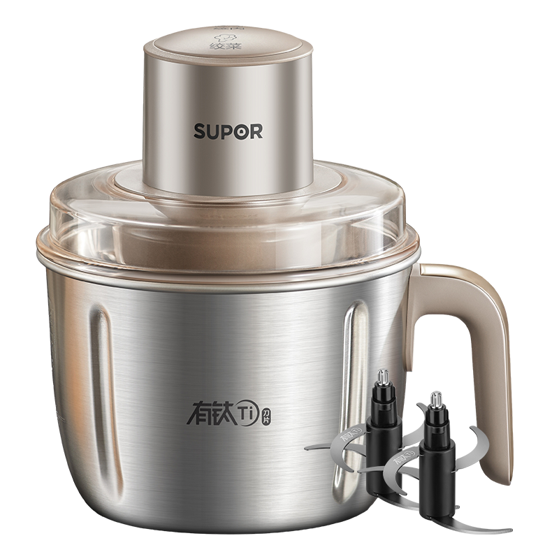 苏泊尔(SUPOR)绞肉机家用电动小型全自动多功能碎肉绞馅辅食大容量钛刀不锈钢碗(2副刀片) JR78-G220