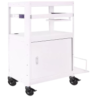 戴劲电脑设备架推车机房培训检测车打印机移动工作台白色带柜带托盘