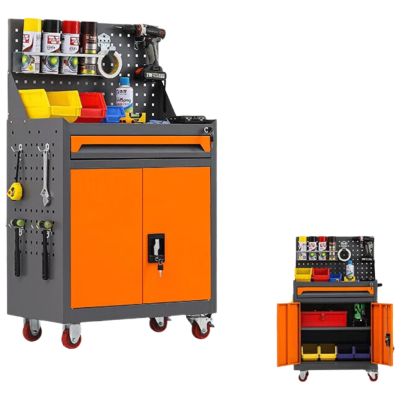 晋舰工具车移动维修收纳柜工具架多功能工具箱五金工具柜灰橘一抽带网