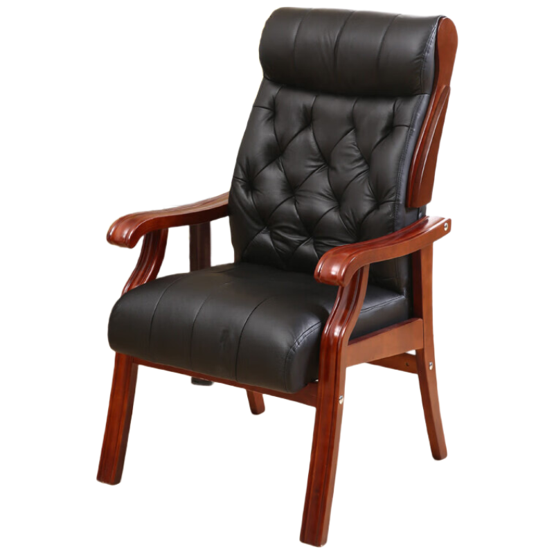 晋舰实木电脑椅会议椅皮革办公椅人体工学椅职员椅308黑头层牛皮