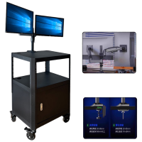 锦北电脑设备架推车检测车打印机移动工作台黑色带柜+双臂显示器支架