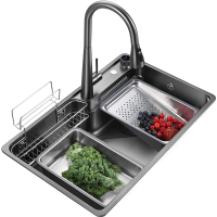 欧琳304不锈钢瀑布水槽大单槽纳米飞雨洗菜盆家用厨房大单槽水池9151