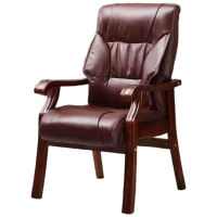 锦北实木电脑椅会议椅皮革办公椅人体工学椅职员椅305棕色头层牛皮