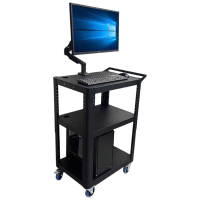 锦北电脑设备架推车检测车打印机移动工作台黑色带拉手+显示器支架