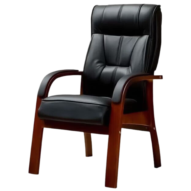 戴劲实木电脑椅会议椅皮革办公椅人体工学椅职员椅918人字架黑pu皮