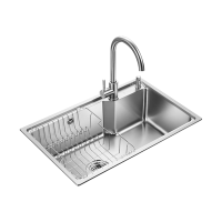 欧琳水槽68440大单槽厨房洗菜盆304不锈钢洗碗槽台下盆一体槽大单槽 680mm*440mm_预留净水