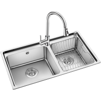 欧琳(OULIN)厨房水槽双槽套餐78452 304不锈钢洗菜盆 水盆加深加厚水池洗碗池