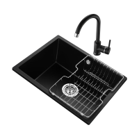 欧琳水槽S102黑色石英石水槽单槽台下盆厨房洗菜盆黑色洗菜池洗碗池