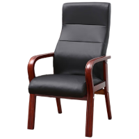 锦北实木电脑椅会议椅皮革办公椅人体工学椅职员椅016黑色PU皮