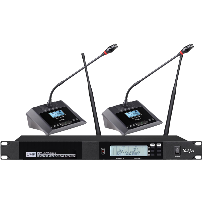 润普Runpu会议音频扩声系统专业无线一拖二鹅颈麦克风话筒 UHF红外对频 室内外会议演讲主持RP-UF20E