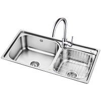 欧琳水槽76420小双槽厨房洗菜盆304不锈钢洗碗池一体拉伸窄台面台下盆760*420*205