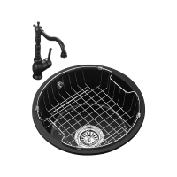 欧琳黑色石英石水槽单槽圆形水槽厨房洗菜盆水吧台水槽S101-01