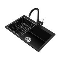欧琳水槽S104黑色石英石水槽单槽台下盆厨房洗菜盆水槽大单槽