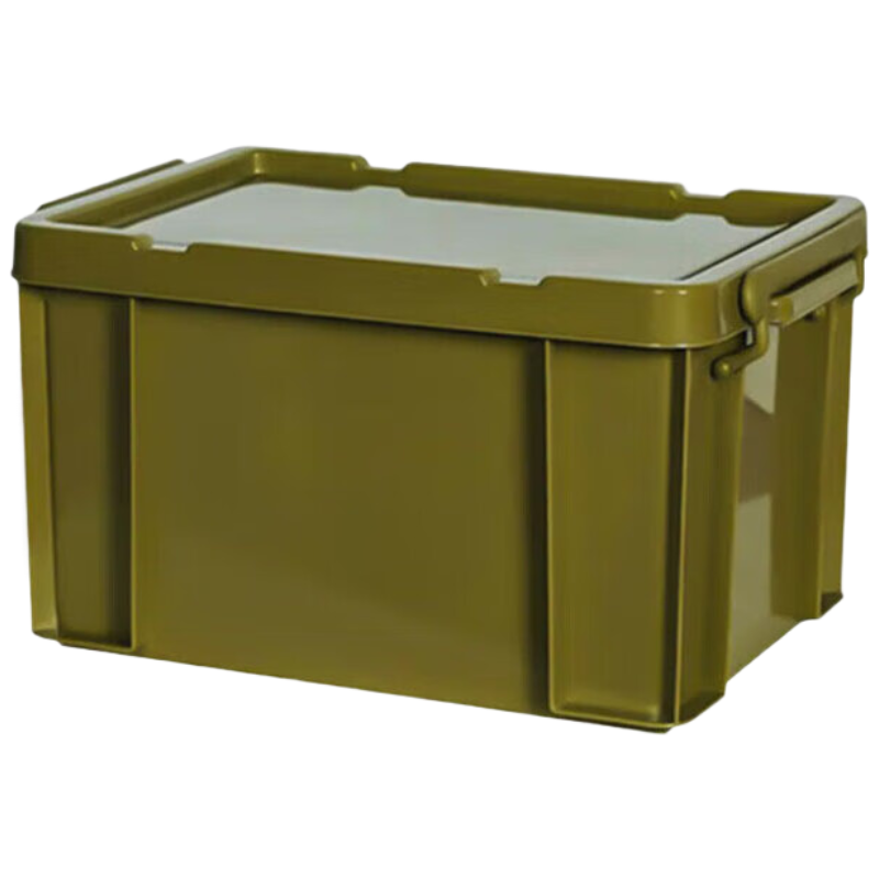 戴劲塑料储物箱加厚收纳箱塑料整理箱带盖军绿色710*480*380mm