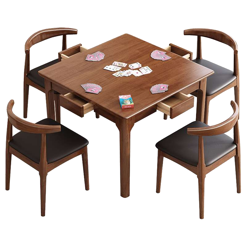 苏宁 质凡 办公家具四方实木桌棋牌桌80*80*75 一桌四椅组合