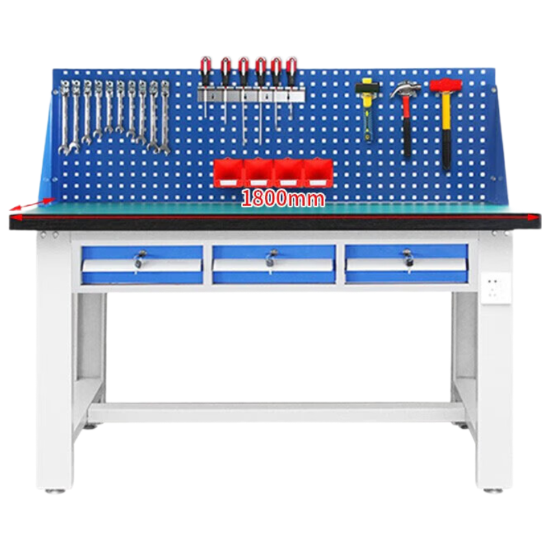 锦北重型防静电工作台操作台车间多功能钳工维修桌1.8米横三抽+单挂板