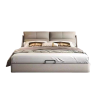 意式轻奢真皮床现代简约双人床主卧室高箱实木储物床家用软包婚床