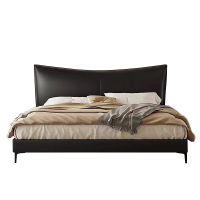 意式极简真皮床轻奢现代简约家用双人床主卧黑色大床软包储物婚床