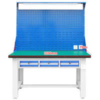 晋舰重型防静电工作台操作台车间多功能钳工维修桌2.1米横三抽+双挂板