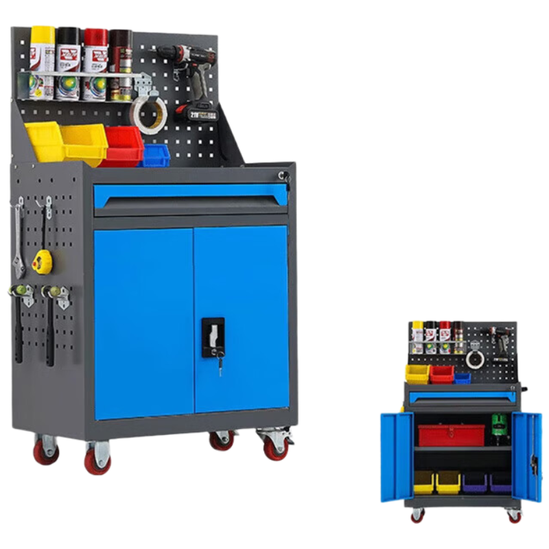 戴劲工具车移动维修收纳柜工具架多功能工具箱五金工具柜灰蓝一抽带网