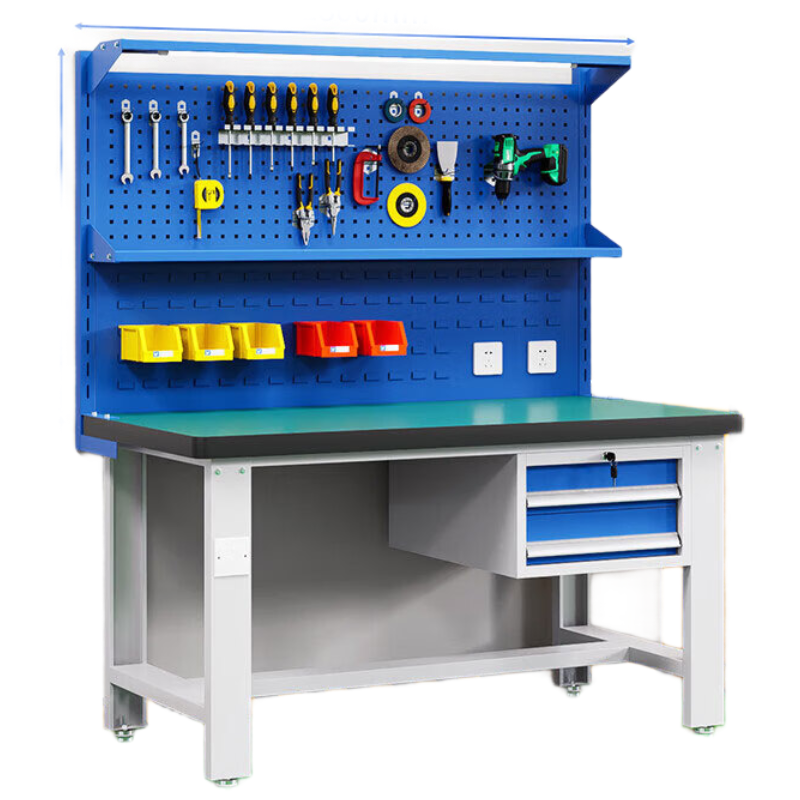 锦北重型防静电工作台操作台车间多功能钳工维修桌1.8米吊二抽+双挂板