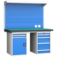 戴劲重型防静电工作台操作台钳工台多功能检验台2.1米五抽一门+双挂板