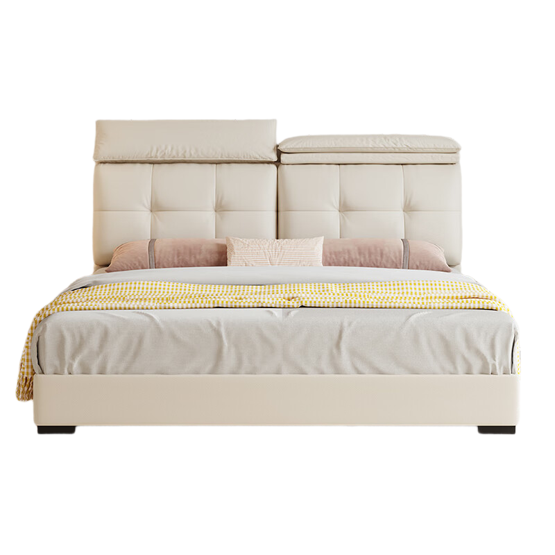 奶油风真皮床轻奢现代简约双人床主卧室多功能储物床家用软包婚床