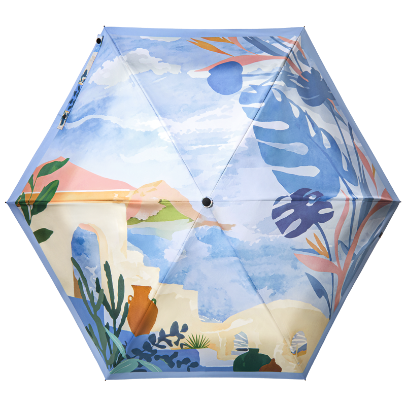 蕉下五折伞48-53cm黑胶触摸开防晒山水图案通用晴雨伞