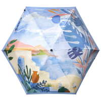 蕉下五折伞48-53cm黑胶触摸开防晒山水图案通用晴雨伞