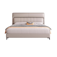 意式真皮床轻奢现代简约双人床主卧小户型实木储物家用软包婚床