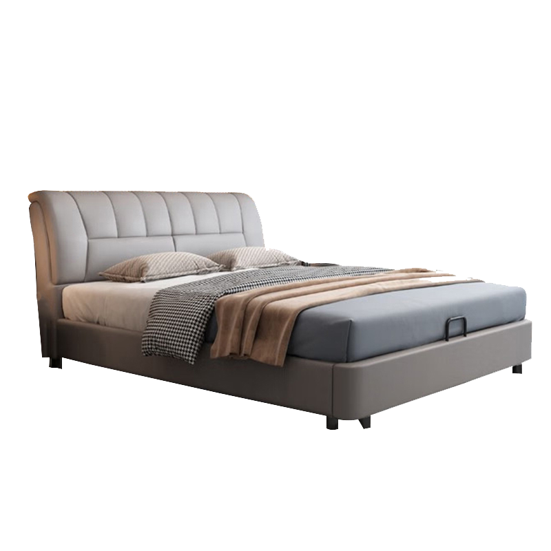意式真皮床轻奢现代简约主卧室双人床实木加厚储物床家用软包婚床