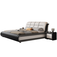 意式真皮床轻奢现代简约双人床主卧纳帕皮实木储物床家用软包婚床