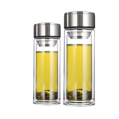 松道 玻璃杯 双层玻璃杯双层玻璃水杯带盖耐高温茶水分离便携旅行杯泡茶杯SD120-1-360ML