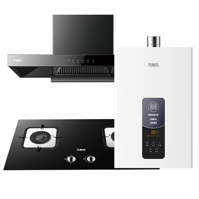 万家乐 烟灶热厨电套餐装 20立方大吸力油烟机 欧式顶吸 台嵌两用天然气灶12L热水器AT051+LAY3+12DP1