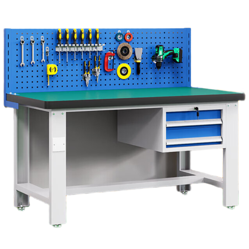锦北重型防静电工作台操作台车间多功能钳工维修桌1.2米吊二抽+单挂板