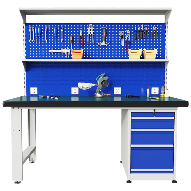 锦北重型防静电工作台操作台车间多功能钳工检验台1.8米偏抽柜+双挂板