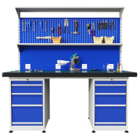 戴劲重型防静电工作台操作台车间多功能钳工维修桌1.5米双四抽+双挂板