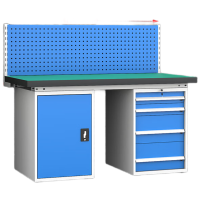 戴劲重型防静电工作台操作台车间多功能检验台2.1米四抽一门+单挂板