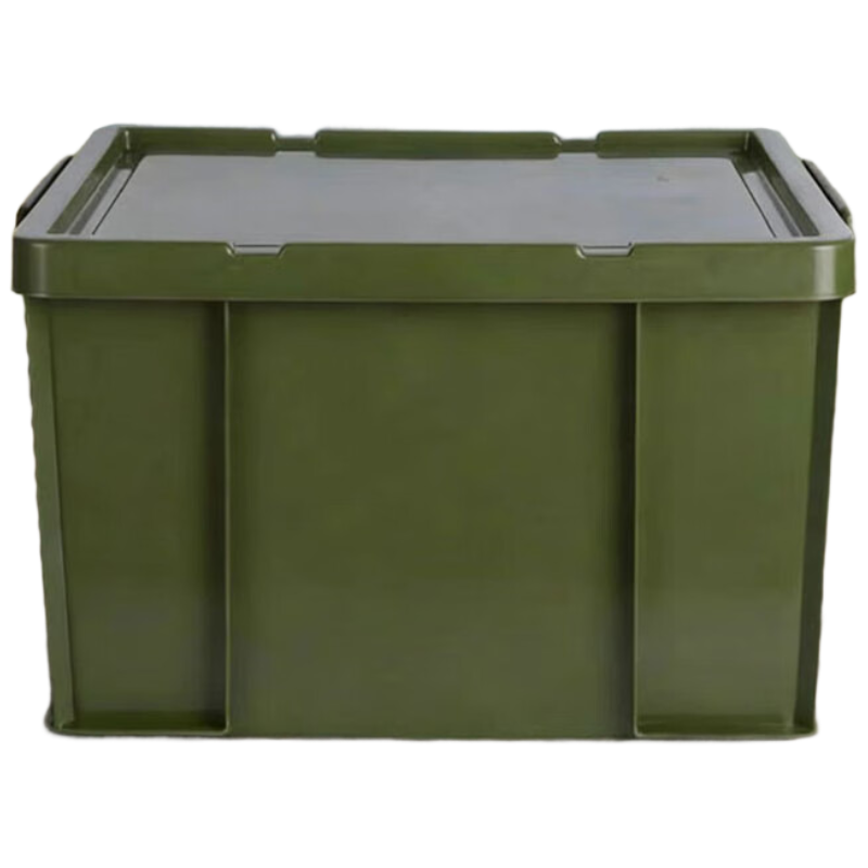 戴劲塑料储物箱加厚收纳箱塑料整理箱带盖新军绿色520*380*320mm