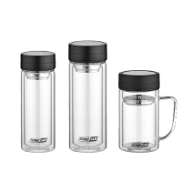 松道 玻璃杯 双层玻璃杯双层玻璃水杯带盖耐高温茶水分离便携旅行杯泡茶杯SD200-300ML