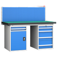 戴劲重型防静电工作台操作台钳工台多功能检验台1.5米五抽一门+单挂板