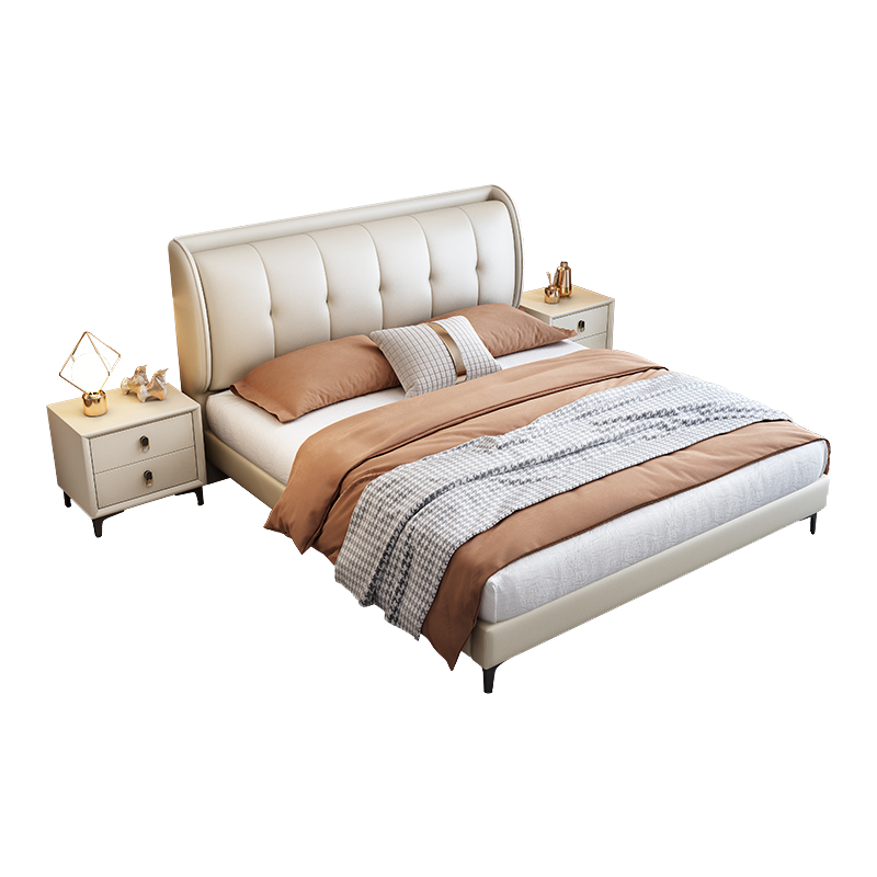 意式轻奢真皮床现代简约主卧室双人床小户型储物床家用软包大婚床