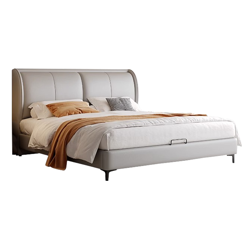 意式真皮床现代简约主卧室双人床1.5米8轻奢皮艺床软包实木大婚床