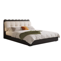 奶油风真皮床现代简约主卧双人床轻奢高端大气婚床家用软包储物床
