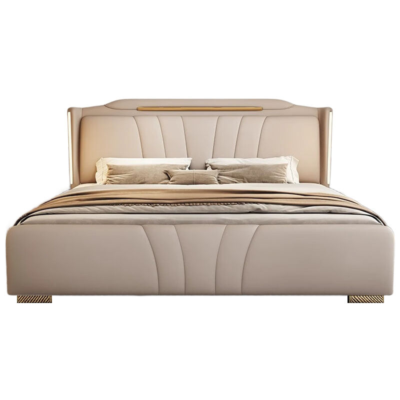 意式真皮床轻奢现代简约双人床主卧室多功能储物床家用软包大婚床