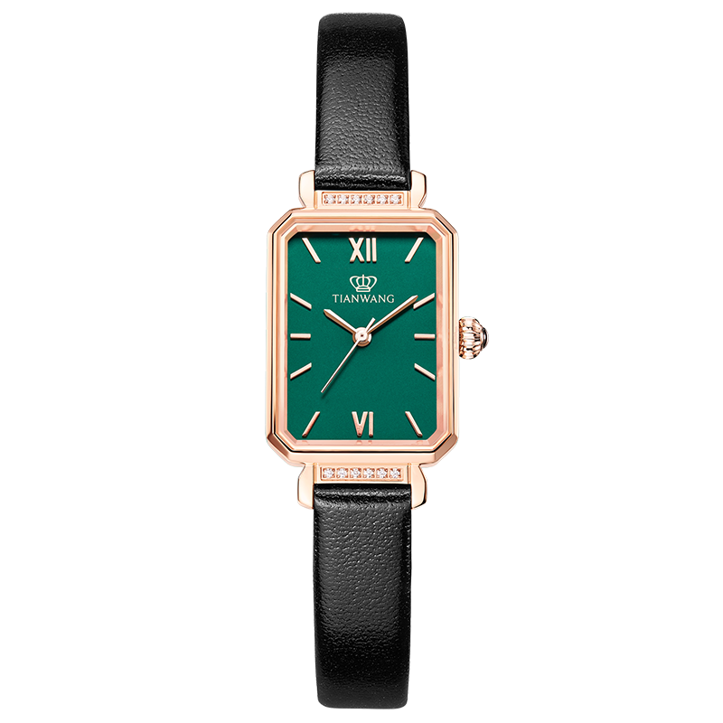 天王女士手表石英表轻奢复古小绿表防水皮带女表送女友老婆生日礼物推荐31283