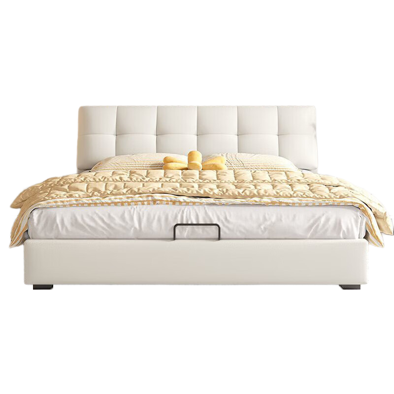 奶油风科技布床轻奢现代简约双人床主卧云朵泡芙床软包实木储物床