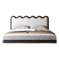 法式奶油风悬浮床轻奢现代简约真皮床主卧双人床带灯软包实木婚床